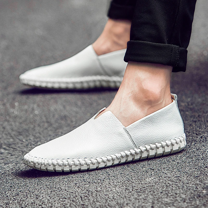 

Men's Leather Casual Shoes Black Flat Loafers Luxury Outdoor Large Size British Casual Hollow Men's Shoes New 2021 Loafers