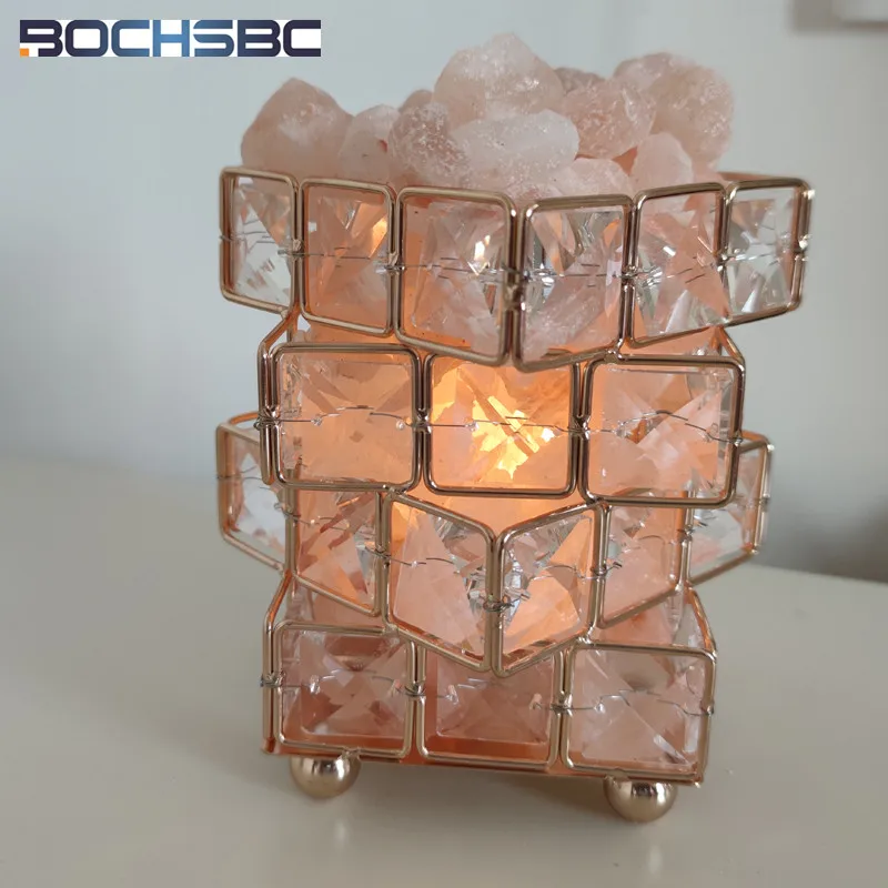 

BOCHSBC Crystal Rubik's Cube Himalayan Salt Table Lamp Home Decor Night Light G9 LED Creative Lighting For Party Holiday Gift