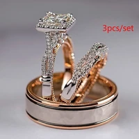 3pcsset luxury zircon bridal rings set for women engagement wedding white cz rings anniversary jewelry birthday party ring set
