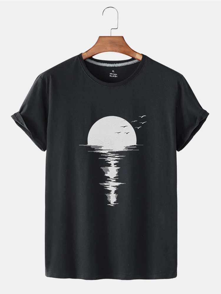 

LH20647 Summer Creative Eco-Friendly Moon Reflection Pattern Printing All-Match Short Sleeve Round Neck T-shirt For Woman