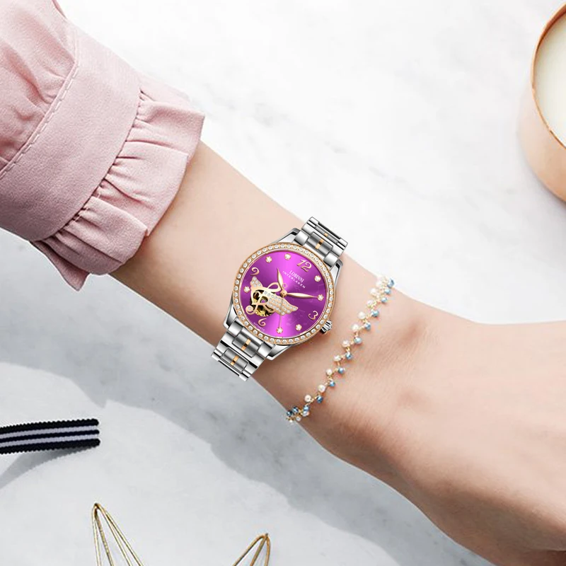 LOBINNI женские автоматические часы роскошные механические наручные водостойкий