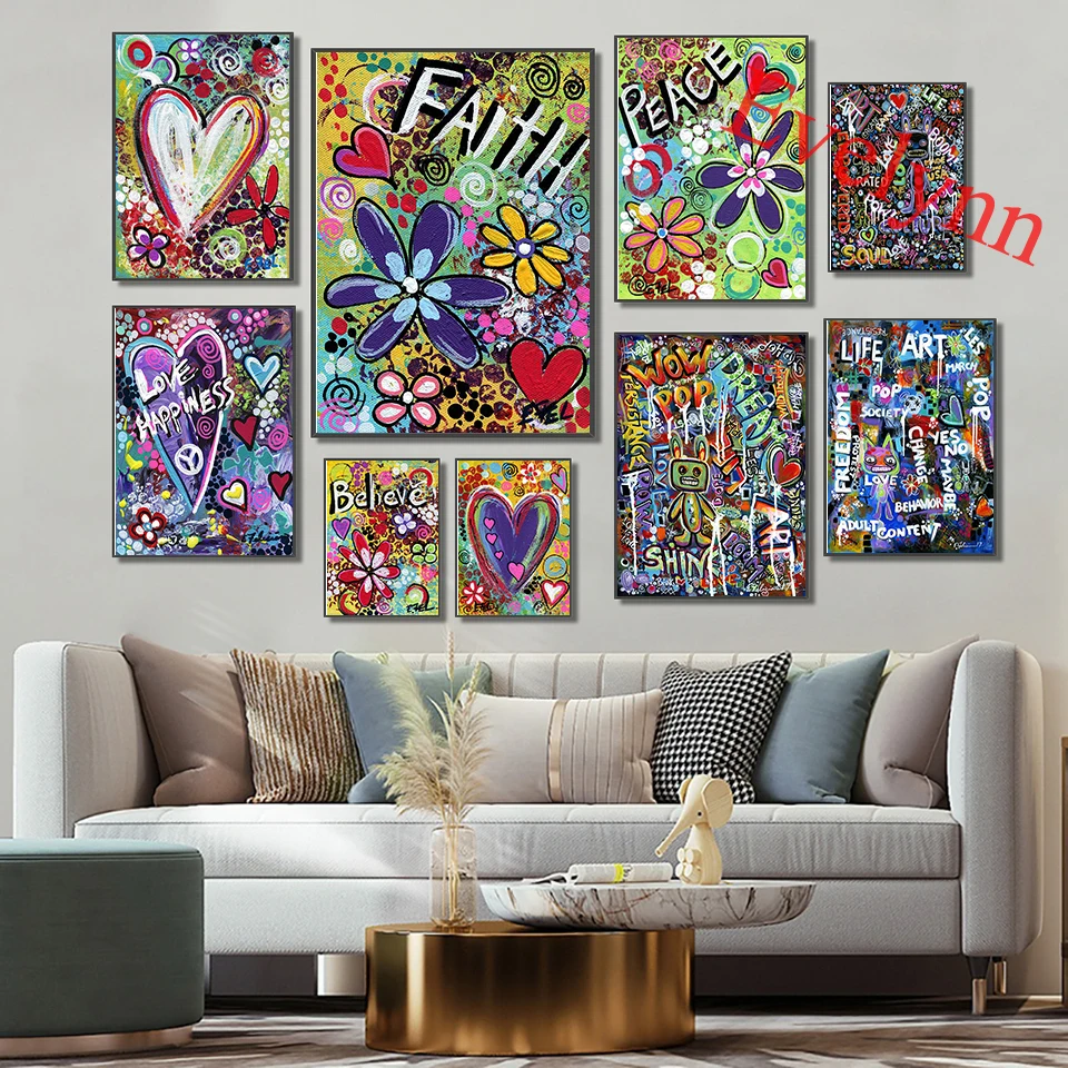 

Colorful Pop Art Posters,Love, Happiness,Whimsical Art,Magical,Inspirational, Modern,Abstract Home Decor Canvas Wall Art Prints