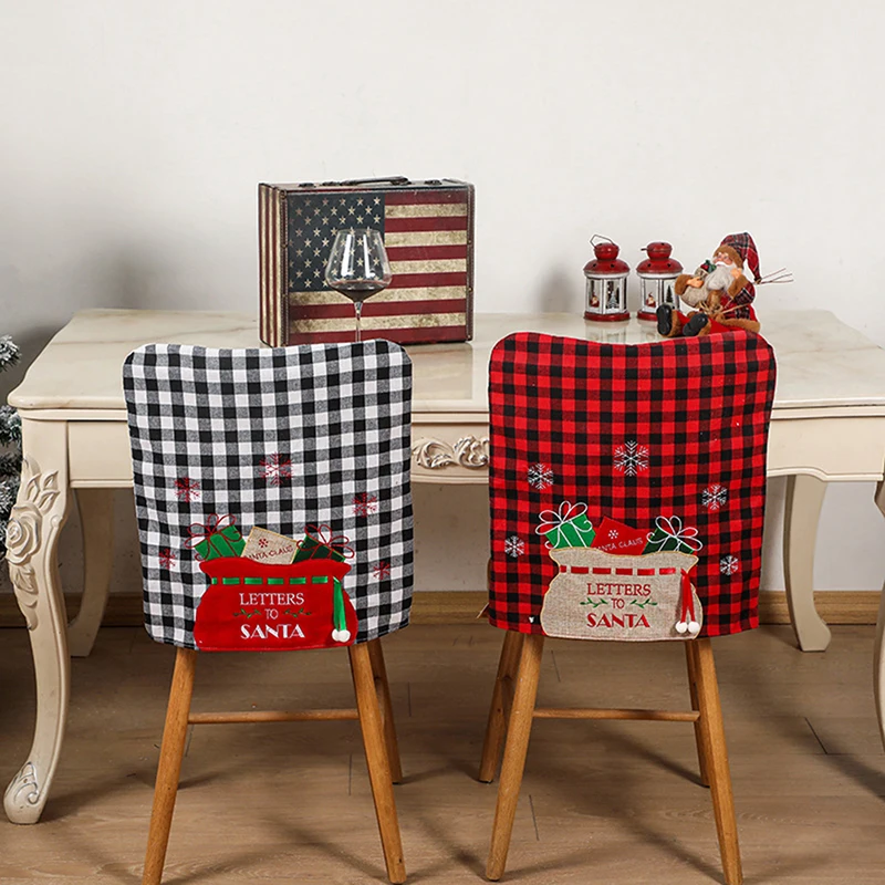 

1Pcs Christmas Chair Cover with Plaid Print Ball Non-woven Fabric Home