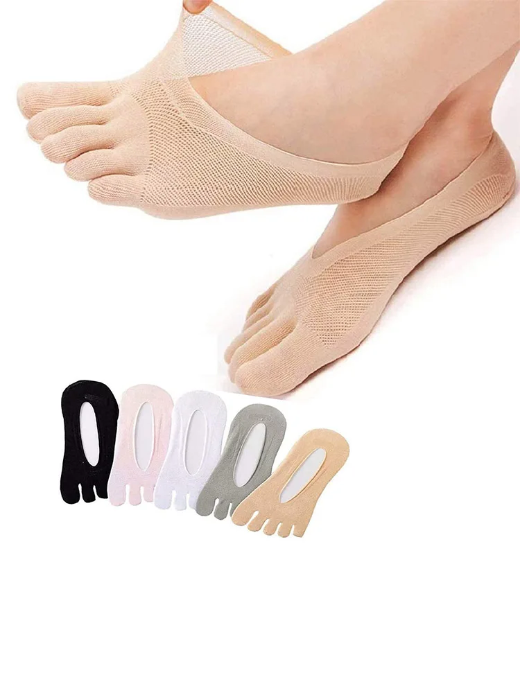

5 Pairs Women Five Toes Breathable Socks Velvet Ultrathin Five-finger Invisible Anti-skid Anti-friction Boat Sock Ankle Socks