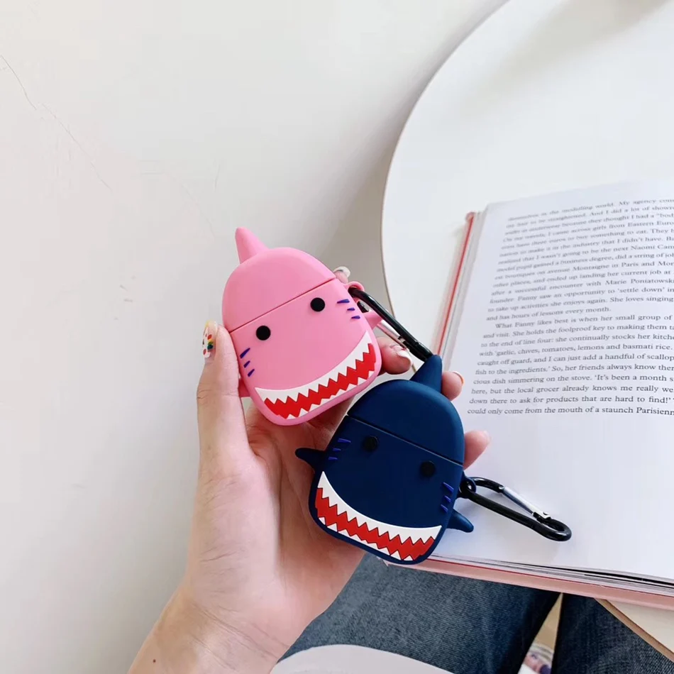 3D Силиконовый наушник чехол для Airpods 2 Чехол милые собаки рыбы мультипликационные наушники чехол для Apple Air pods чехол для Earpods брелок