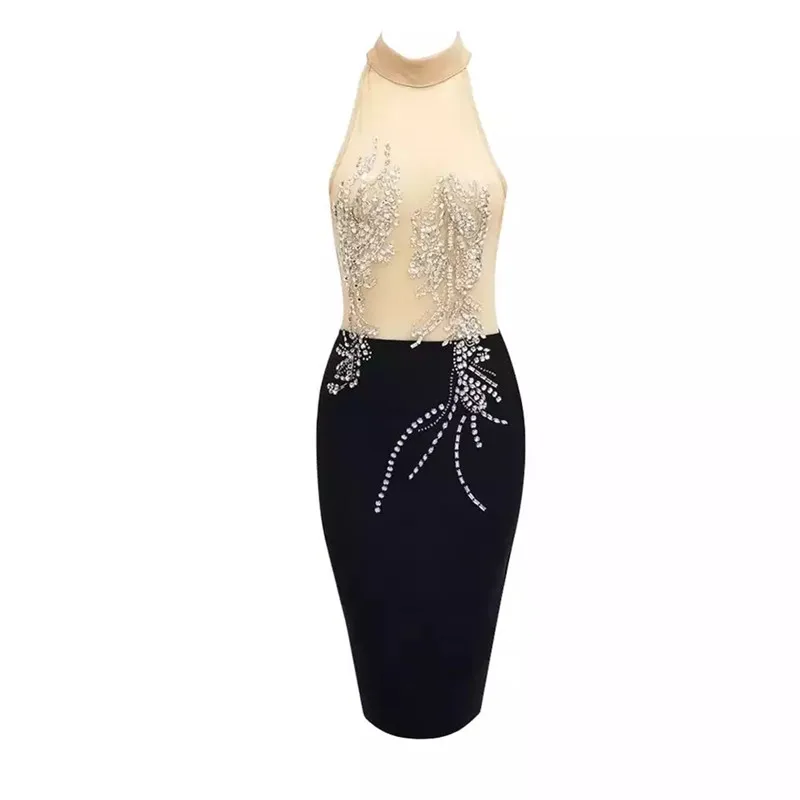 Белый Черный Vestido знаменитостей вечернее платье Танк Бисероплетение Bodycon Бандажное женское платье