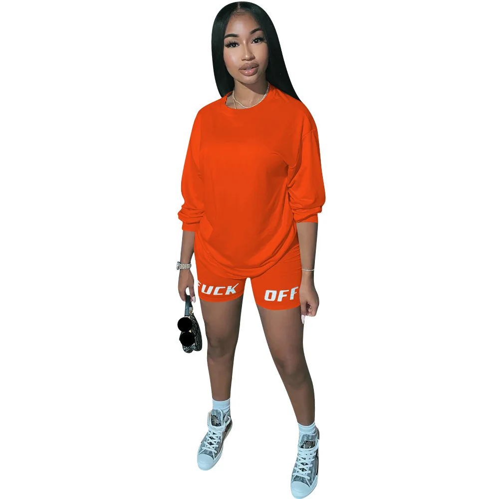 

2020 Women's English Letter Printed Round Neck Casual Two Piece Set women