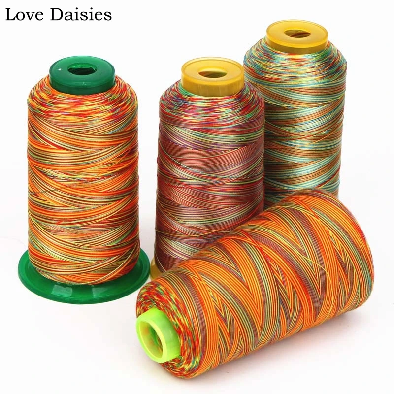 High Tenacity 100% Polyester/Nylon 150D/3 402s/2 Thin Cord Colorful Rainbow Thread for Sewing Embroidery Crafts Decor Bags