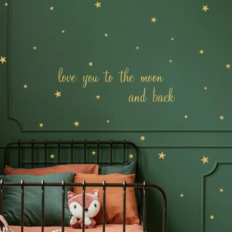 Золотые звезды романтичные наклейки на стену английские пословицы Love You To The Moon and