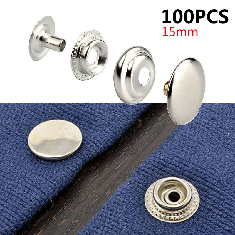 25 Set 15MM Stainless Steel Fastener Snap Press Stud Button DIY Leather Craft Silver For Clothing Handbags | Дом и сад