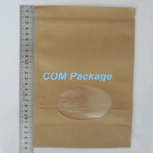 

18x26cm Doypack Pouch Stand Up Kraft Paper Storage Bag With Oval Clear Window Food Storage Packing Bag Zipper Zip Lock Package
