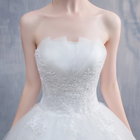Robe De Mariee New Wedding Dresses Strapless Appliques Pearls Lace Fashion Wholesale Cheap Simple Bride Dress Vestidos De Novia