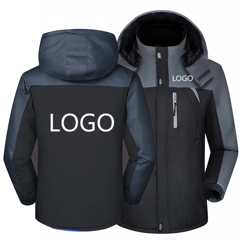 

2021Winter Jacket Men for Custom logo Thick Velvet Warm Coat Male Windproof Hooded Outwear Casual Mountaineering Overcoat