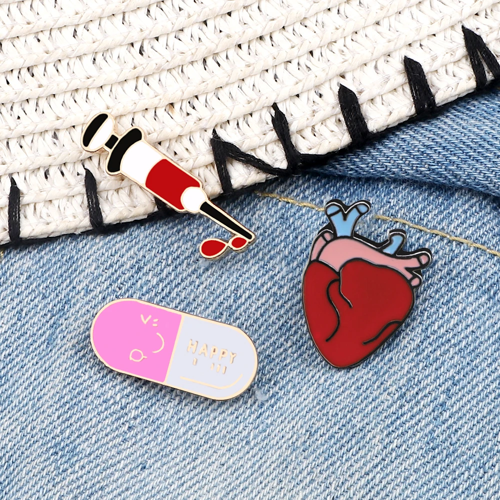 Шприц эмалированная булавка розовые Броши с сердечком джинсовые куртки булавки
