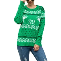 christmas women%e2%80%99s casual long sleeve sweater cartoon snowflake fawn jacquard round neck knitwear winter knitting pullover