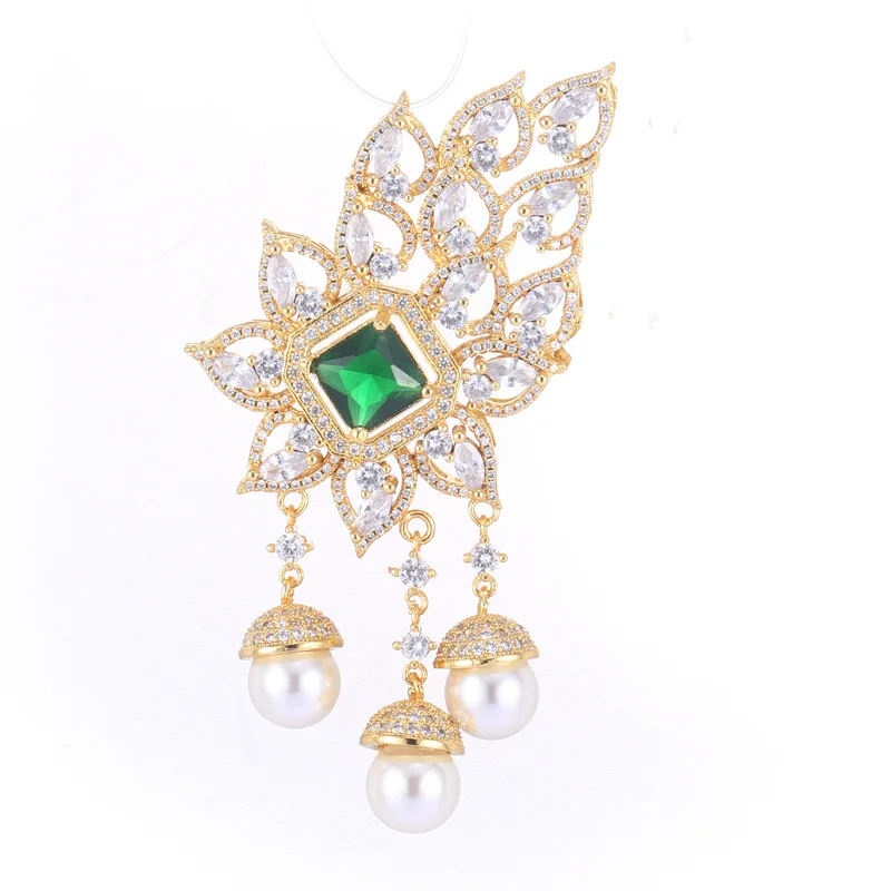 

New DIY handmade jewelry making accessories copper Microinlaid zircon luxury flower shaped pearl necklace bracelet part cabochon