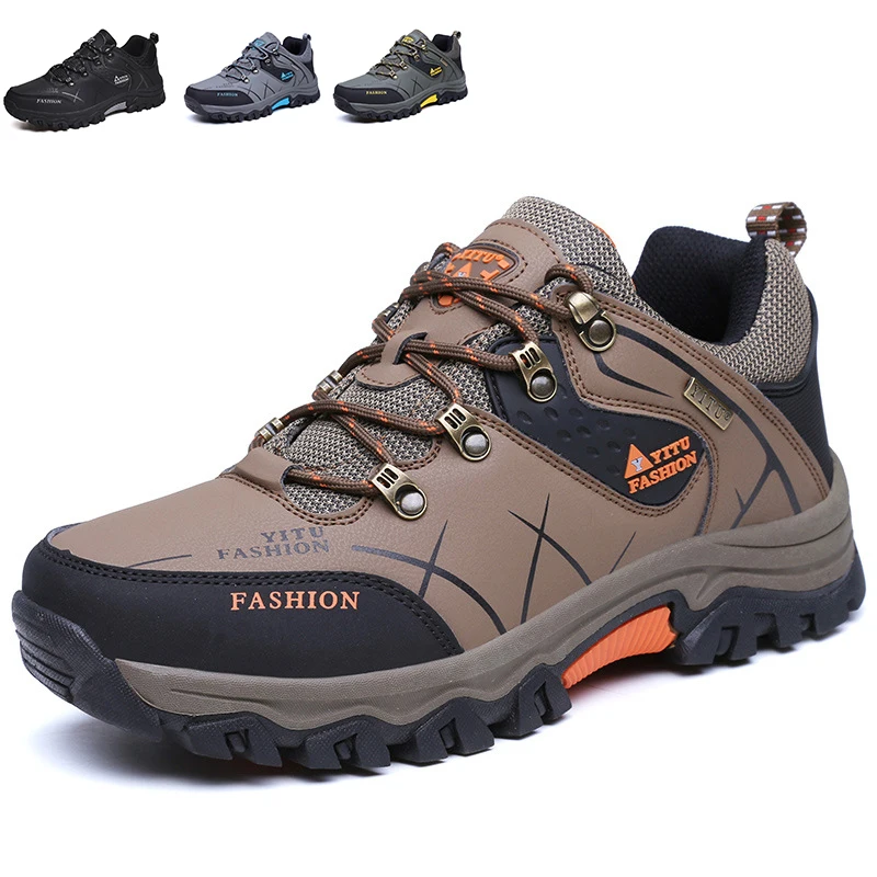 

REDESS Men's Outdoor Sports Recreational Running Camping Leather Hiking Waterproof Non-skid Climbing Shoes