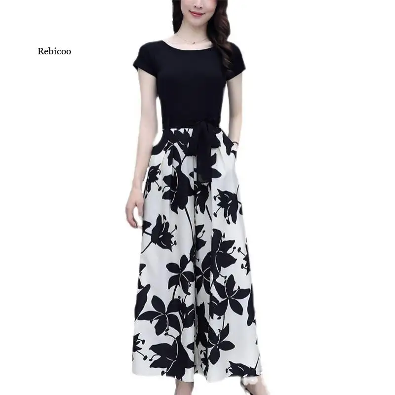 

2021 Summer Two-Piece Women's Wide-Leg Pants Office Temperament Commuter Short-Sleeved Casual Suit