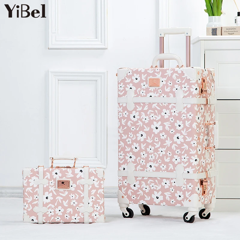 

20"24"26" inch women retro leather trolley luggage spinner vintage suitcase set carry on for traveling