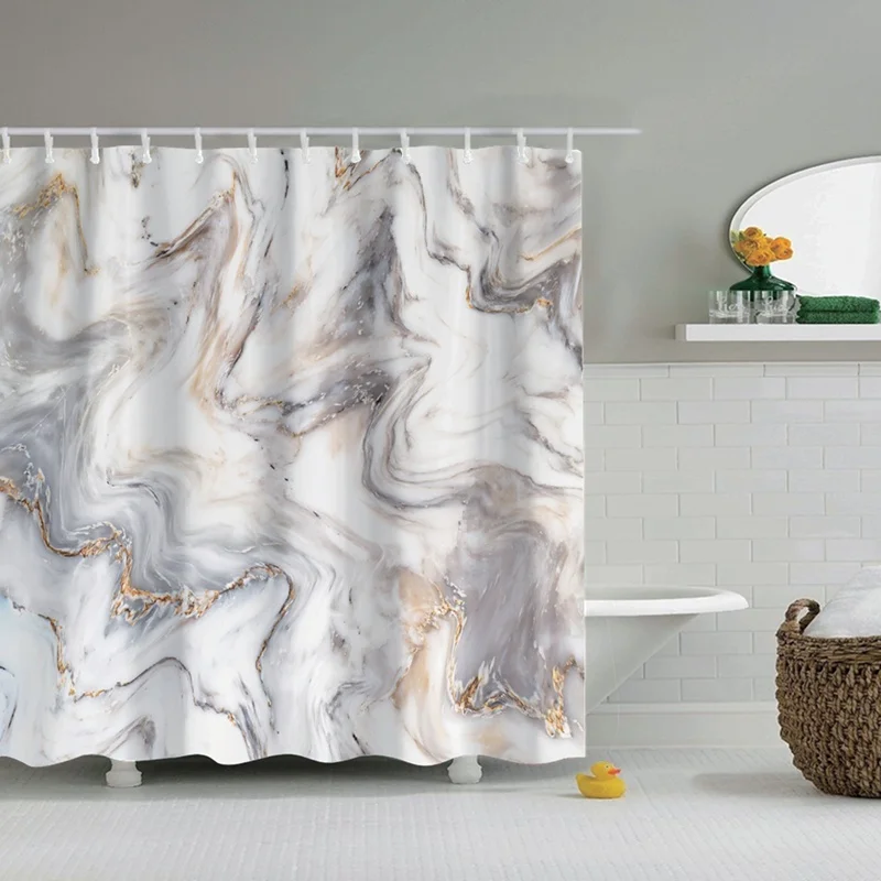 

Dafield Marble Shower Curtain White Yellow Black Fabric Polyester Bathtub Geometric With Hooks
