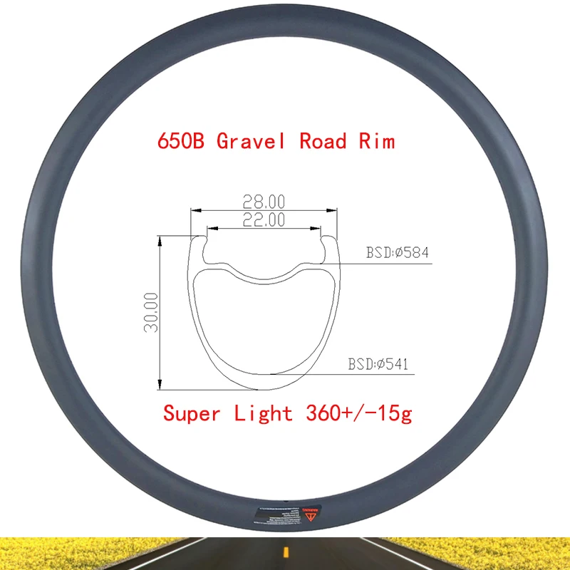

27.5er 650B About 360g 30*28mm Off Road Gravel Disc Carbon Rim 30 Deep 28 Wide Clincher Tubeless UD 16 18 20 21 24 28 32 36 Hole