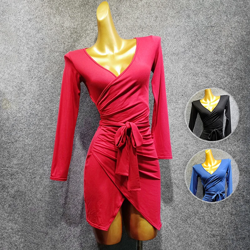 Женское платье для латиноамериканских танцев новое с длинным рукавом