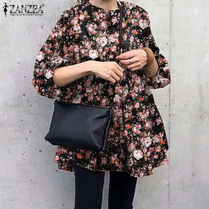 

Autumn Overszied Ruffle Tops ZANZEA Elegant Floral Printed Blouse 2022 Women Vintage Long Sleeve Blusas Lady Casual Loose Shirt