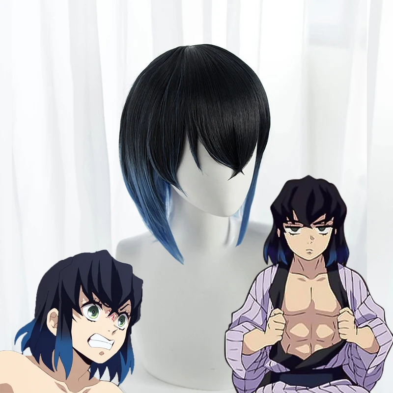 Хашибира Inosuke парик аниме демон Slayer Hashibira косплей Kimetsu no Yaiba синий градиент легко
