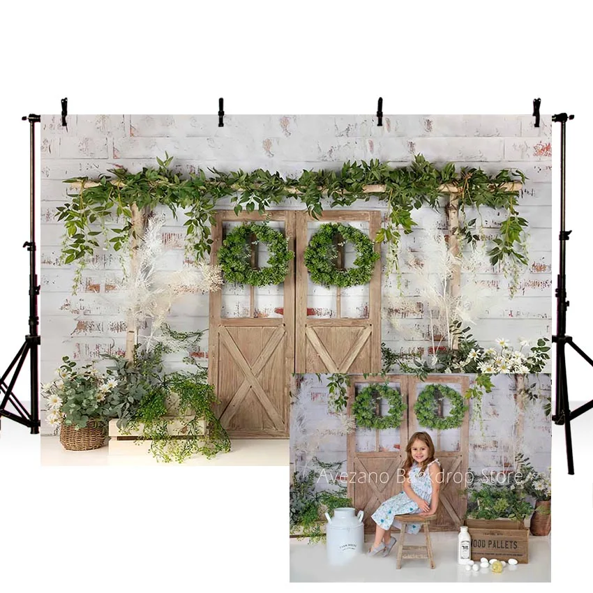 

Avezano фон для фотосъемки день рождения весенний зеленый венок деревянная дверь цветок Портретные фоны фотостудия фотозона фотосессия