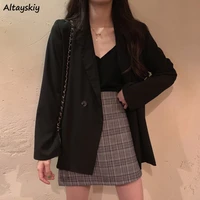 blazers women new chic solid korean teens long sleeve harajuku loose office single button spring stylish fashion breathable thin