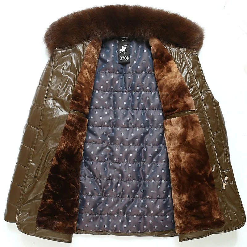 Пуховик мужской зимний из искусственной кожи на молнии с меховым