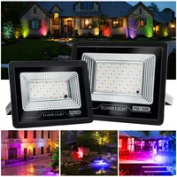 10pcs RGB Colorful Outdoor Waterproof Colorful 100W 50w  Spotlight Garden Solar LED Flood Lights Remote Control