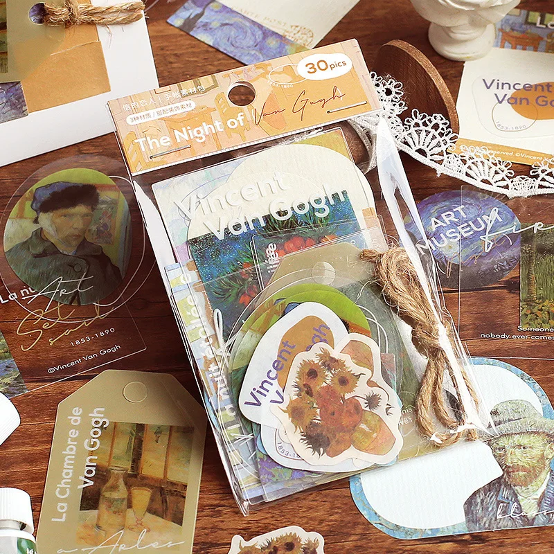 

30PCS Sunflower Van Gogh Artist Stickers Diary Photo Album Decoration Scrapbook Material Collage Aesthetic sticker accessories