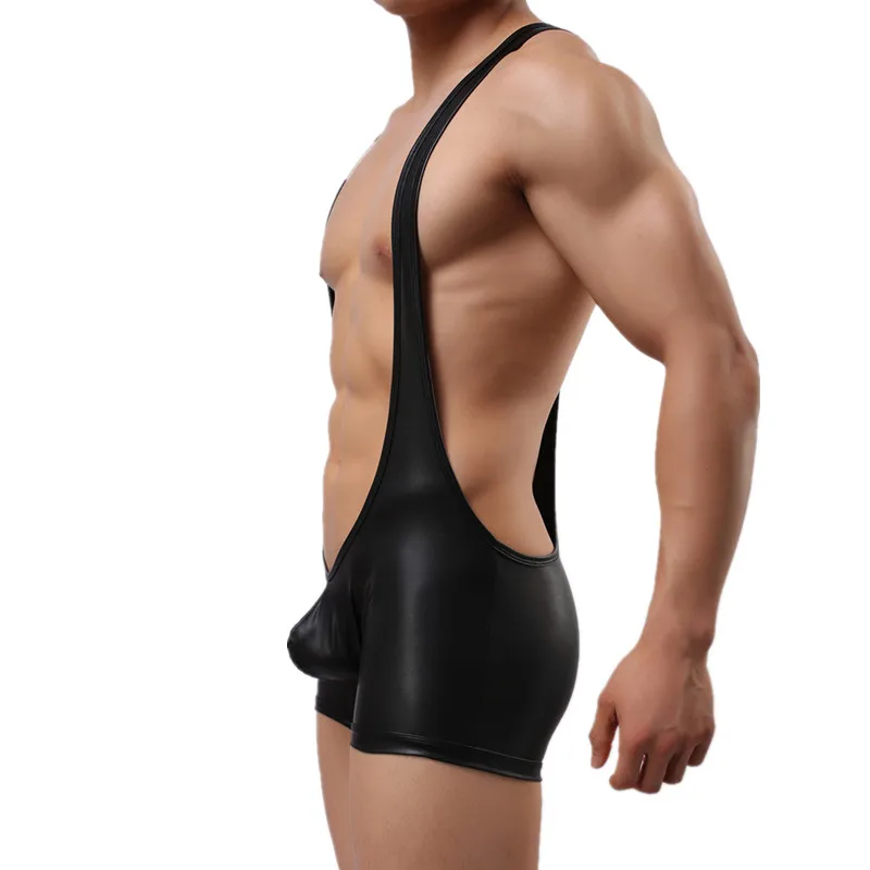 Из искусственной кожи сексуальное мужское нижнее белье боди эластичный