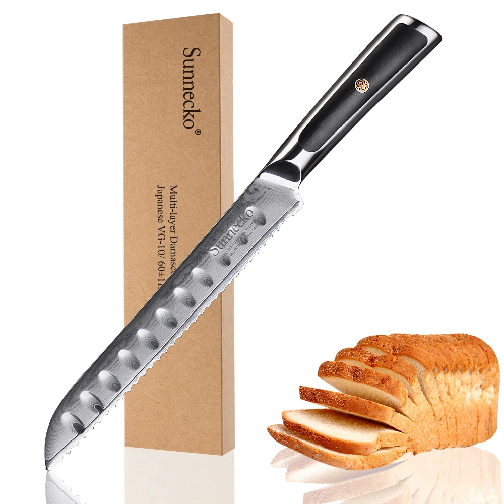 SUNNECKO Дамаск 8 дюймов нож для хлеба японский VG10 сталь острое лезвие кухонные ножи