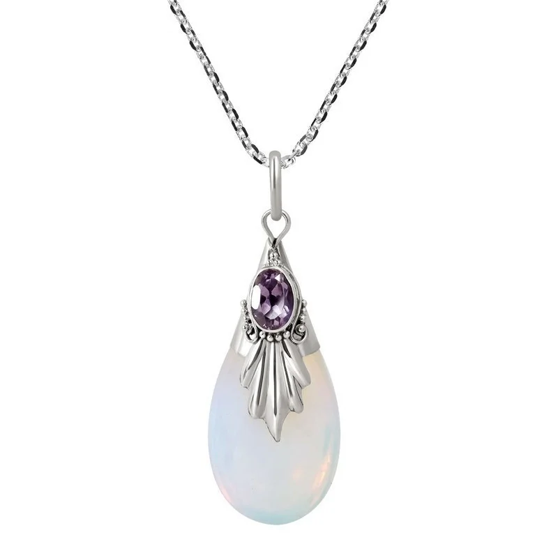

New White Drop Shape Pendant Necklace Fashion Ladies Crystal Silver Jewelry