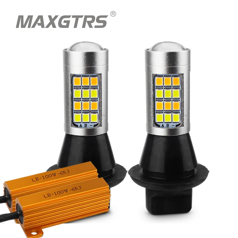 2x Двухцветные светодиодные лампы 42SMD 2835 T20 7440 W21W для передних поворотных огней