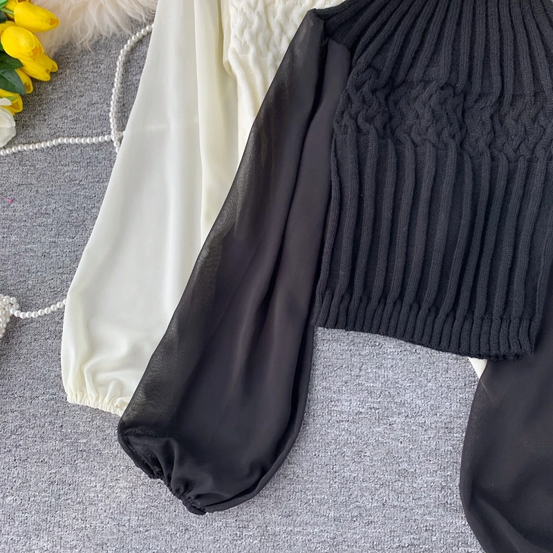 ALPHALMODA осень-зима модный свитер со жгутами фонарь длинный рукав шифон пэчворк повседневные женские пуловеры вязаный джемпер