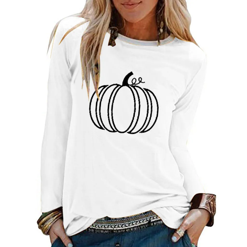 Женская Повседневная рубашка с принтом на Хэллоуин топ круглым вырезом и