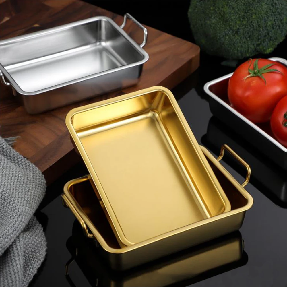 

304 Stainless Steel Square Plate Fried Chicken Creative Snack Fruit Tray Ears Candy Dessert Snacks Dried