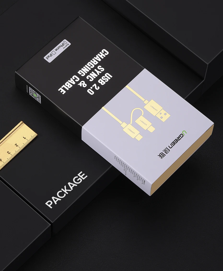 Ugreen 2 в 1 USB кабель для iPhone Pro 11 Max X 8 7 Быстрая зарядка Lightning+ Micro USB кабель для samsung Xiaomi huawei USB шнур