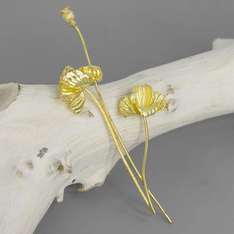 INATURE стерлингового серебра 925 Красивая брошь Маковый цветок шпильки для женщин