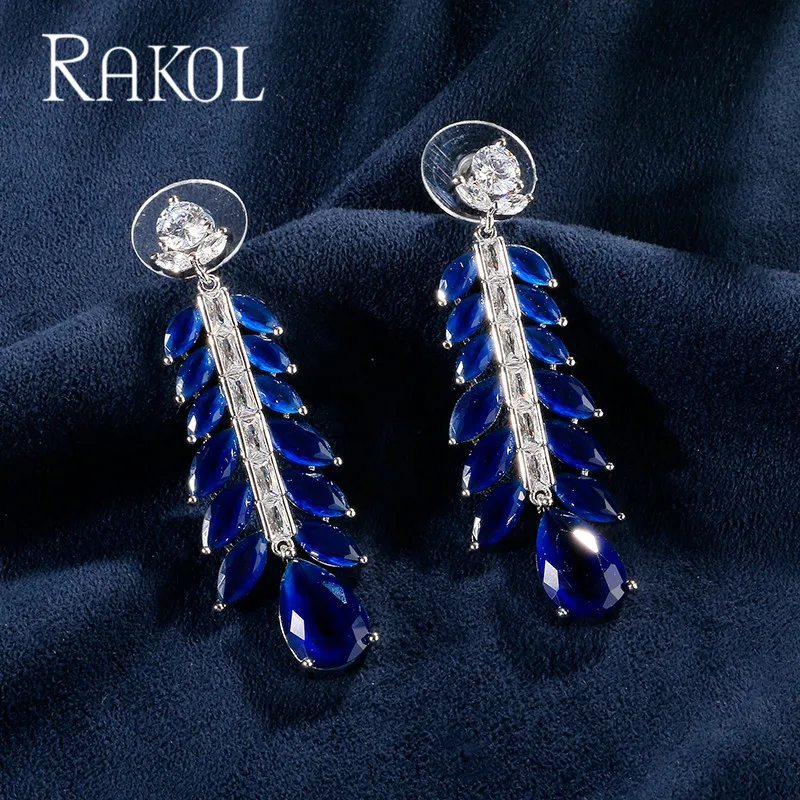 Женские серьги капли с кубическим цирконием RAKOL вечерние свадебные ювелирные