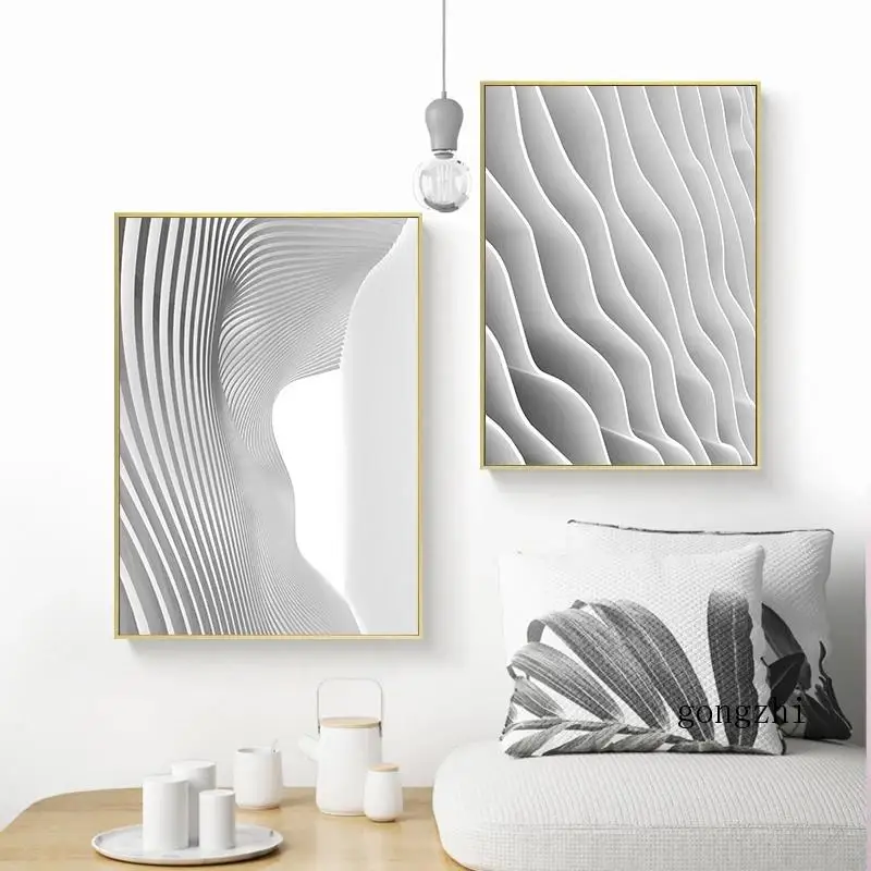 Черно-белая Абстрактная Картина на холсте с изображением зданий скандинавские