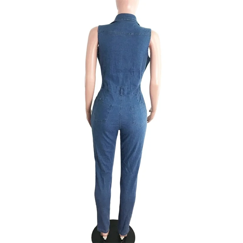 Модный однобортный джинсовый Длинный Облегающий комбинезон женский сексуальный