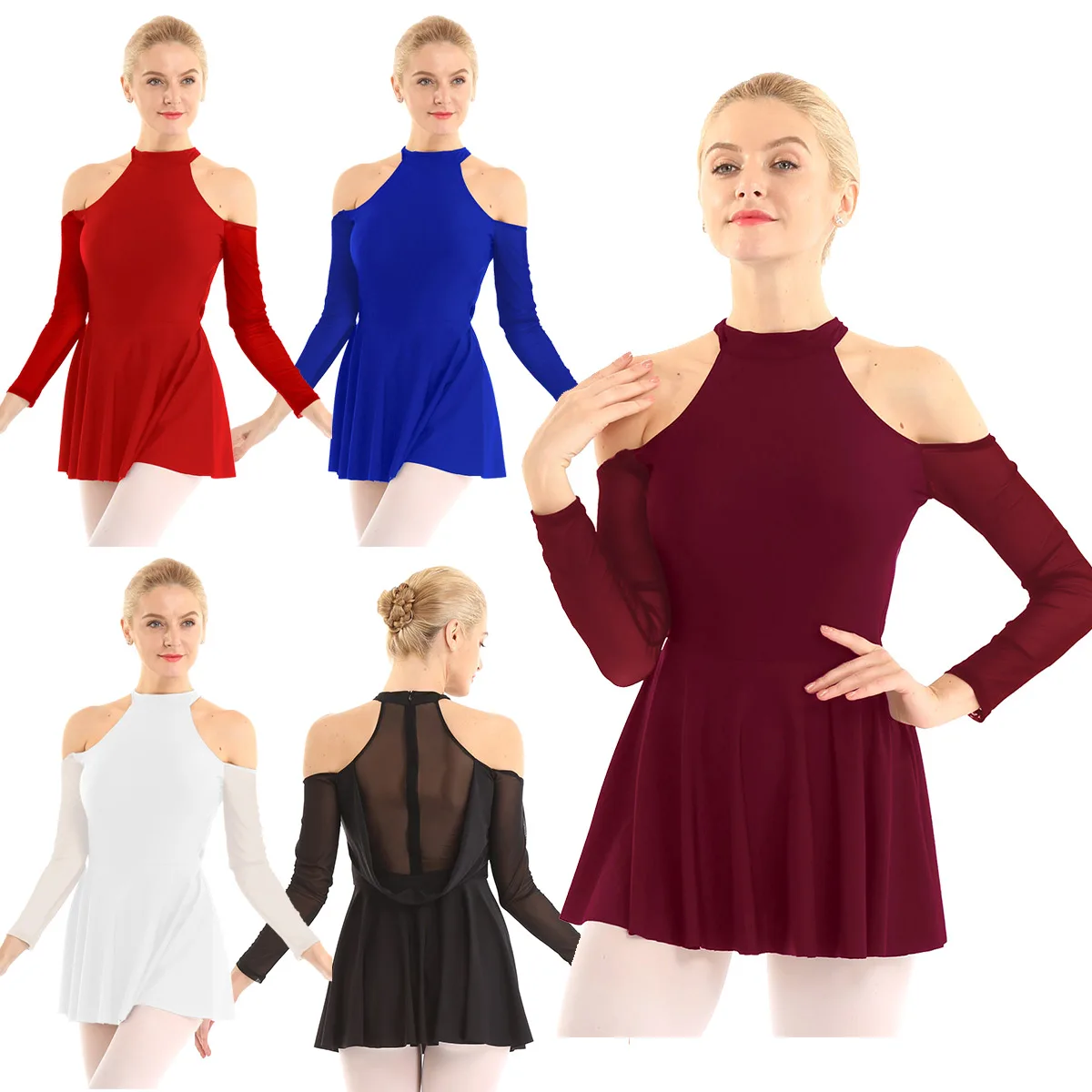 Женское Сетчатое платье с длинными рукавами вырезами открытыми плечами