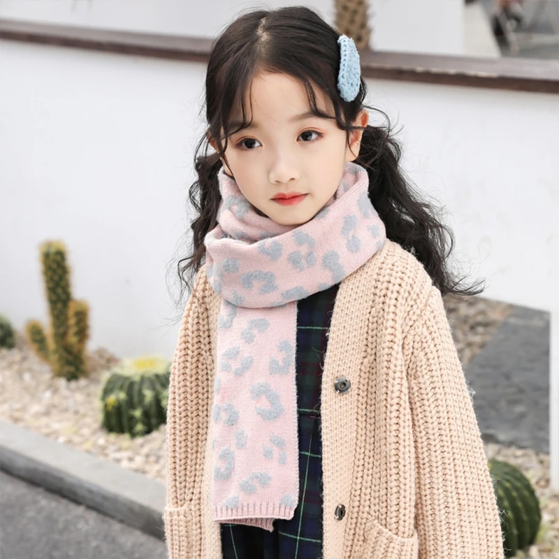 

Kids Boys Girls Winter Warm Knitted Long Scarf Vintage Leopard Neck Wrap Shawl