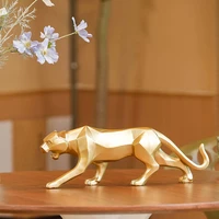 homhi leopard panther statue animal figurine resin abstract sculpture home room decoration accessories gold ornament hbj 042