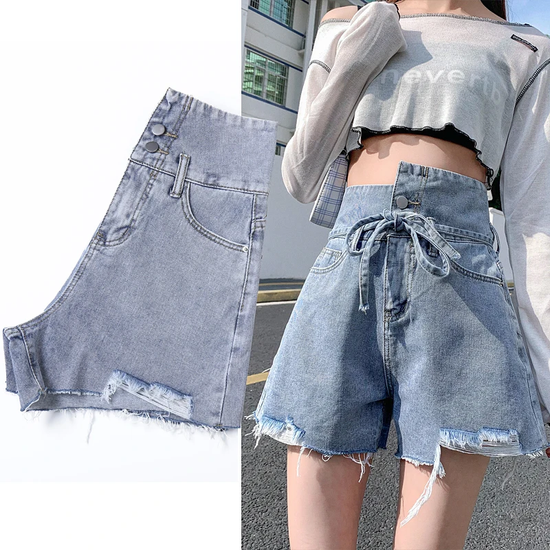 

Streetwear Women's Denim Shorts 2021 Summer New High Waist Korean Style Women Casual Loose Ladies Fashion Wide Leg Short Jeans