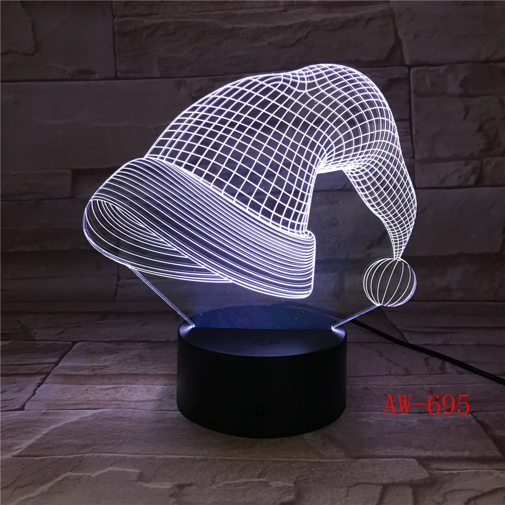 

Новый стиль Рождественская шляпа 3D Визуальный сенсорный Настольный светильник светодиодный акриловый светильник Креативный светодиодный...